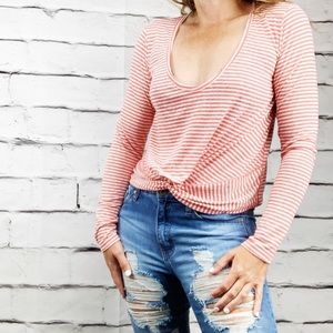 Striped Twist Front Tee